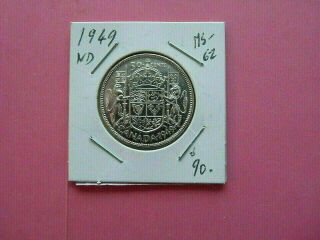 Vintage Canada 50 Cent Silver 1949 Nd Value 90.  00 N1389