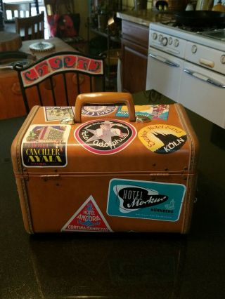 Vintage Samsonite Train Case w/Vintage Retro travel stickers 2