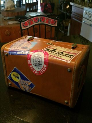 Vintage Samsonite Train Case w/Vintage Retro travel stickers 7