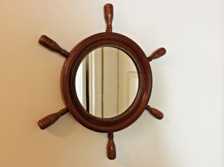 Vintage Ships Wheel Mirror Maple Veneer By Borin Art Products,  Chicago