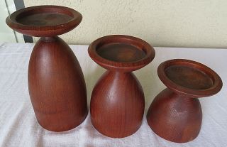 Vintage Wood Candle Holder Set Of 3 Great Christmas Winter Decor 7 " 1/2 Tall