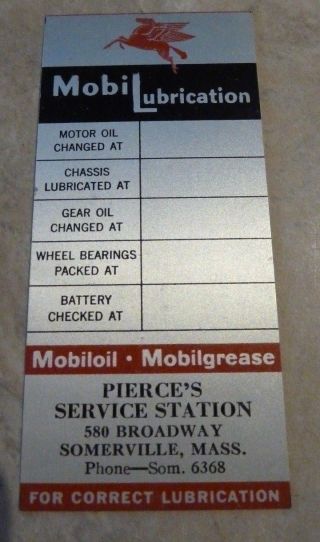 Vintage Mobil Pegasus Motor Oil Change Door Tag Tune Up Reminder Sticker Metal