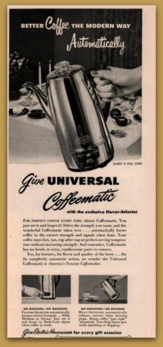 3 1950 ' S Vintage Coffee Makers Cory General Electric Glass Universal Print Ads 4
