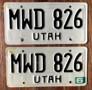Vintage Pair 1981 81 Utah Ut License Plates Mwd 826