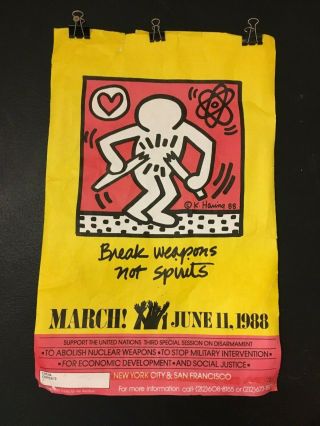 Keith Haring Vintage Mini - Poster " Break Weapons,  Not Spirits " 1988 Nyc