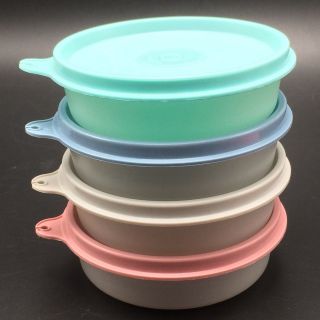 4 Tupperware Small Wonder Bowls Sheer W Pastel Lids Cereal Salad 1286 6 Oz Vtg