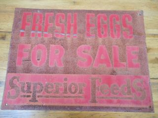 Vintage " Fresh Eggs " Superior Feeds Co.  Metal Sign 24 " X 18 " Country Kitchen