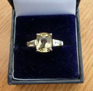 Vintage Jewellery Silver 925 3 Carat Lemon Citrine With Baguette Accents Ring