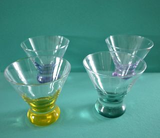 Martini/cocktail Glasses Set Of 4 Vintage Multi - Colored Heavy Based