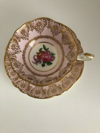 Vintage Paragon Cup & Saucer Floral Center Pink With Gold Overlay