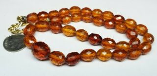Vintage Art Deco Natural Faceted Honey Amber Bead Necklace 17.  96g