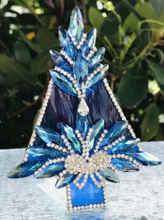 Stained Glass & Crystal Vintage Rhinestone Christmas Tree Pin Brooch Laheir