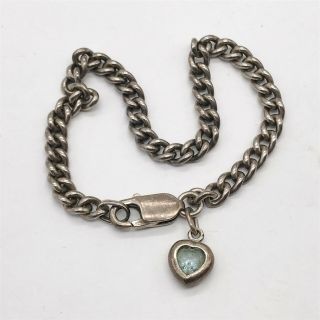 Vintage Solid Silver Heavy Curb Link Charm Love Heart Ladies Bangle Bracelet