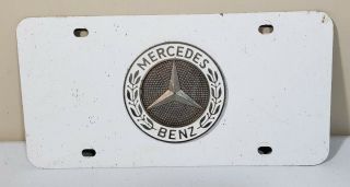 Vintage Mercedes Benz Emblem Badge License Metal Plate White