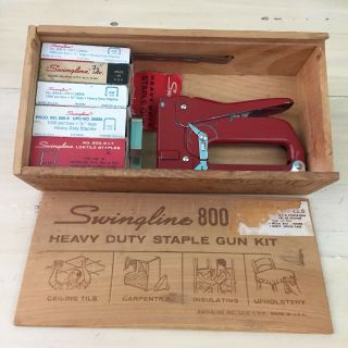 Swingline 800 - Vtg Heavy Duty Staple Gun Kit,  Wood Box,  5 Sizes -