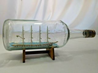 Vintage 4 Mast Tall Ship In Bottle Old Hermitage Whiskey Folk Art Diorama Whimsy