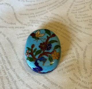 Vintage Chinese Brass Turquoise Cloisonné Enamel Lidded Pill Box