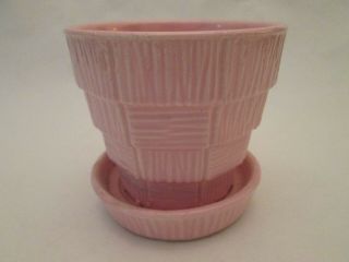 Flower Pot Planter Vintage Mccoy Art Pottery Gloss Pink Bark & Block Design Exc