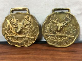 2 Vintage National Sportsman Boston,  Ma.  Advertising Antique Brass Watch Fobs