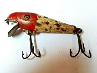 Vintage Wooden Fishing Lure,  2 Hooks,  Pfleuger Pal O Mine Red/white Pre - Owned