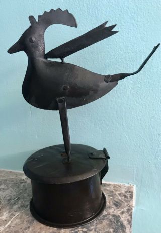Handmade Vintage American Folk Art Tin Bird Rooster On Tin Box With Hinge