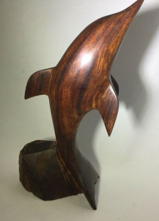 Vintage Hand Carved Ironwood Dolphin Statues Figurine 7 1/2 " Tall Dark Wood