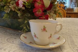Vintage " Royal Kent " Pink Roses English Bone China - Cup And Saucer Set England
