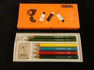 Vintage Colored Pencils Made In Japan " Yamaha " 6 Pencils,  Eraser (89)