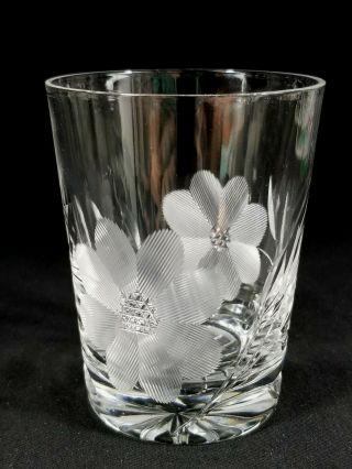Set Of 4 Vintage Floral Etched Crystal Juice Glass Or Old - Fashioned Tumblers