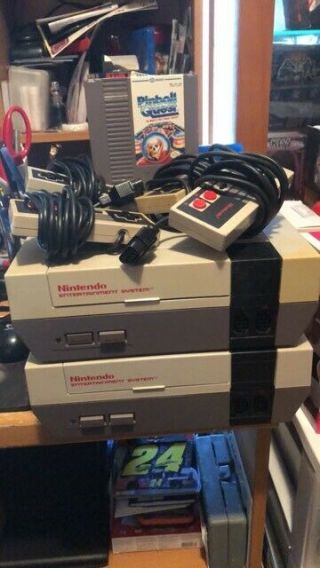 2 Vintage 1985 Nintendo Nes Consoles.  4 Controllers Plus Game