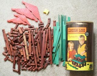 Vintage Playskool Lincoln Logs In Container