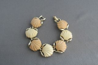 Vintage Coro Gold Tone Cream Tan Seashell Clamshell Tennis Bracelet