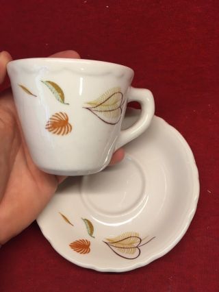Vintage Sterling China Restaurant Ware Cup & Saucer Brown Ivory Fall Leaves Ohio