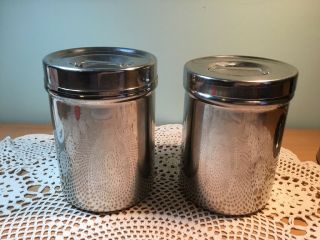 VINTAGE STAINLESS STEEL MEDICAL CANISTERS - SET OF 2 - 7” X 5” With Lid 2