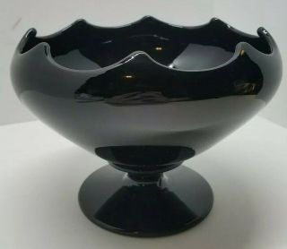 Vtg Retro Black Amethyst Satin Glass Pedestal Candy Dish Mid Century Home Decor
