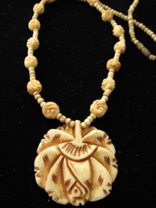 Vintage Bovine Bone Rose Necklace Pendant