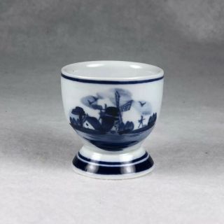 Vintage Blue Delft Hand Painted Porcelain Egg Cup Windmill Blue Flowers 603