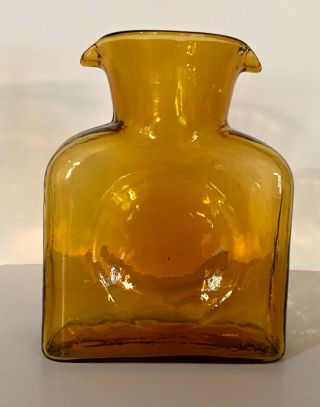 Vtg.  Blenko Handcraft Yellow/amber Glass Double Spout Water Bottle Pitcher
