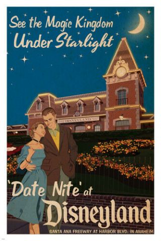 Date Night At Disneyland Vintage Poster 24x36 Magic Kingdom By Starlight Hot