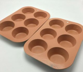 2 Vtg Mirro Teflon Cupcake Pans 6 Full Size Holes Aluminum Muffins Stacking Usa