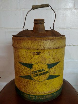 Vintage " Farmers Union Central Exchange " Oil Can 5 Gallon Saint Paul Minnesota,