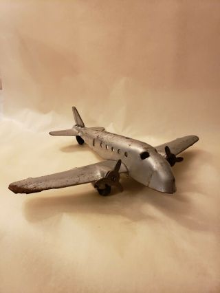 Antique/vintage Sheet Metal Toy Airplane With Wood Wheels & Spinning Propellers