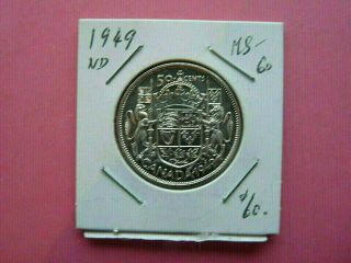 Vintage Canada 50 Cent Silver 1949 Nd Value 60.  00 N1390
