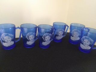 6 - 1930’s Vintage Shirley Temple Cobalt Blue Depression Glass Child Drinking Cup