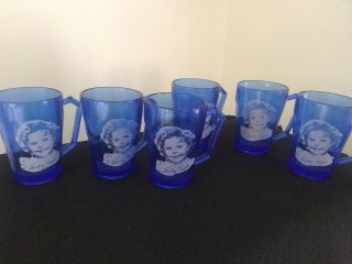 6 - 1930’s Vintage Shirley Temple Cobalt Blue Depression Glass Child Drinking Cup 2