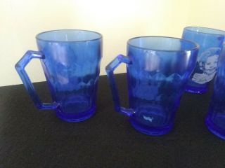 6 - 1930’s Vintage Shirley Temple Cobalt Blue Depression Glass Child Drinking Cup 4