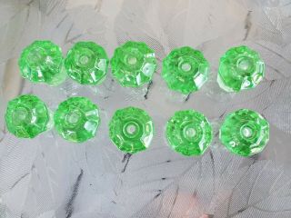 10 Green Glass Depression Era Drawer Pull Vintage Glass Knobs
