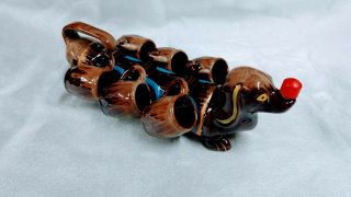 Vintage Hand - Painted Ceramic Weiner Dog Liquor Decanter With Six Shot Glasses