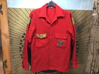Vintage Official Boy Scouts Red Wool Jacket w/ OA Minsi Lodge 5 Wolf Patches 2