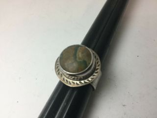 Vintage Mexico 925 Sterling Silver Lime Moss Green Stone Wide Ring Size 8
